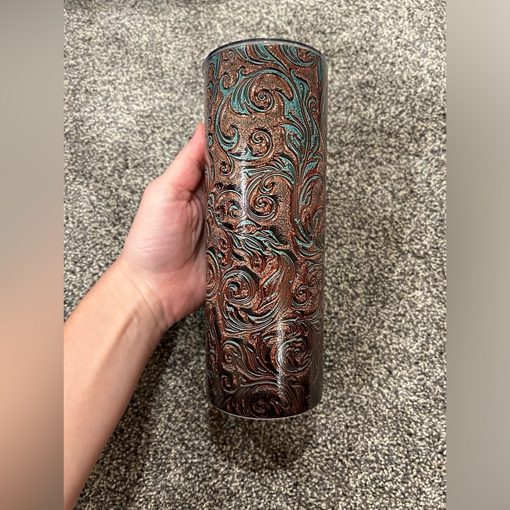 NEW Western tooled leather skinny tumbler